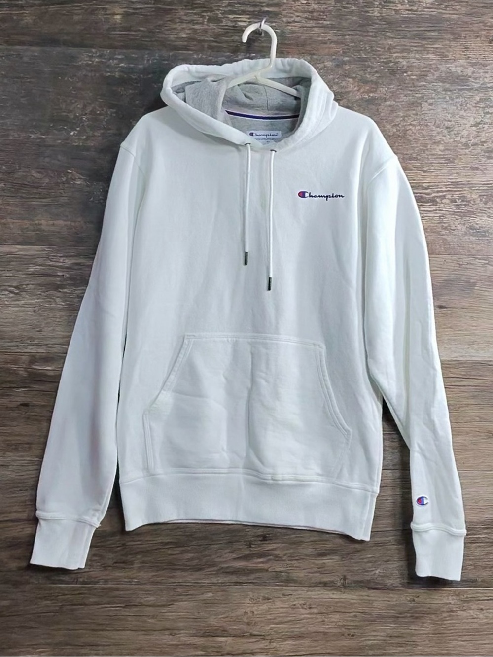 Champion White Pullover Hoodie with Small Chest Logo